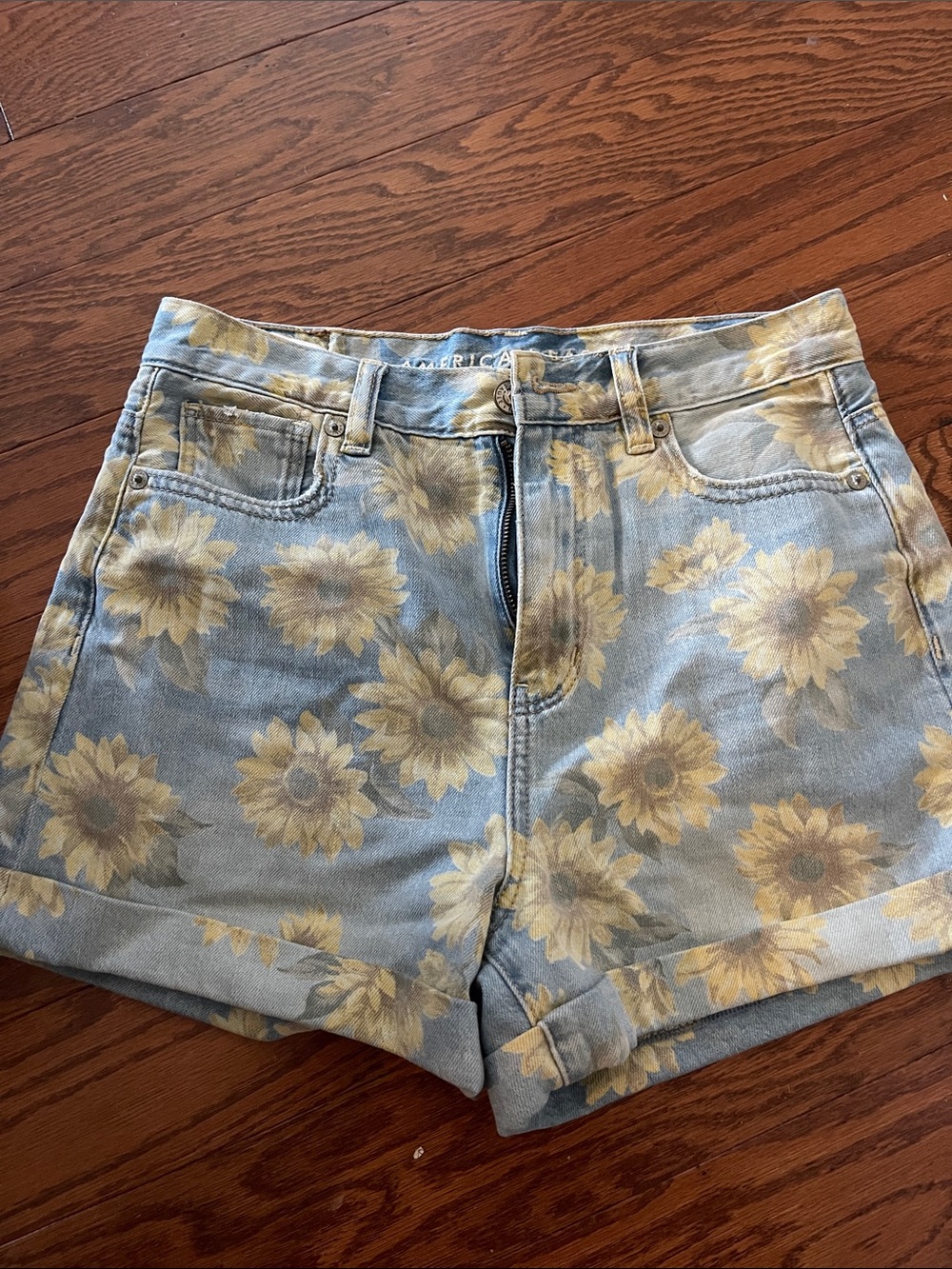 American Eagle Floral Sunflower Denim Shorts - Light Blue